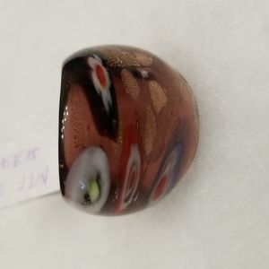 Murano Style Glass Millefiori Flowered Multicolored Dome Cocktail Ring US Seller